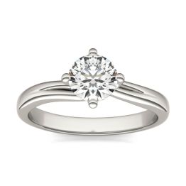 3/4 CTW Round Caydia Lab Grown Diamond Four Prong Twist Solitaire Engagement Ring 14K White Gold, SIZE 7.0 Stone Color E