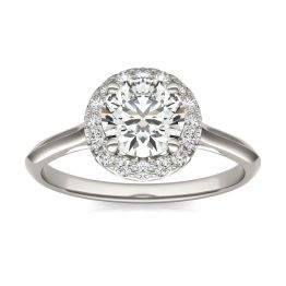 1 1/6 CTW Round Caydia Lab Grown Diamond Signature Halo Engagement Ring 18K White Gold, SIZE 7.0 Stone Color E