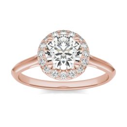 1 1/6 CTW Round Caydia Lab Grown Diamond Signature Halo Engagement Ring 18K Rose Gold, SIZE 7.0 Stone Color E
