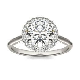 2 1/5 CTW Round Caydia Lab Grown Diamond Signature Halo Engagement Ring 18K White Gold, SIZE 7.0 Stone Color E