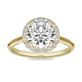 2 1/5 CTW Round Caydia Lab Grown Diamond Signature Halo Engagement Ring 18K Yellow Gold, SIZE 7.0 Stone Color E