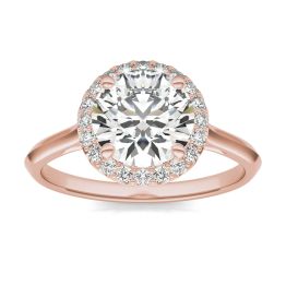 2 1/5 CTW Round Caydia Lab Grown Diamond Signature Halo Engagement Ring 18K Rose Gold, SIZE 7.0 Stone Color E