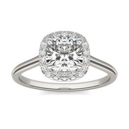 1 3/4 CTW Cushion Caydia Lab Grown Diamond Signature Halo Engagement Ring 18K White Gold, SIZE 7.0 Stone Color E