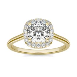 1 3/4 CTW Cushion Caydia Lab Grown Diamond Signature Halo Engagement Ring 18K Yellow Gold, SIZE 7.0 Stone Color E