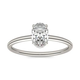 1 1/15 CTW Oval Caydia Lab Grown Diamond Hidden Halo Solitaire Engagement Ring 14K White Gold, SIZE 7.0 Stone Color E
