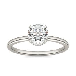7/8 CTW Round Caydia Lab Grown Diamond Hidden Halo Solitaire Engagement Ring 14K White Gold, SIZE 7.0 Stone Color E