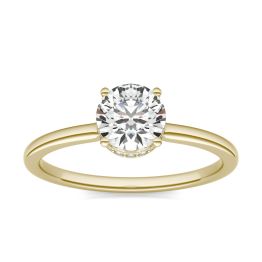 7/8 CTW Round Caydia Lab Grown Diamond Hidden Halo Solitaire Engagement Ring 14K Yellow Gold, SIZE 7.0 Stone Color E