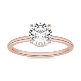 1 1/10 CTW Round Caydia Lab Grown Diamond Hidden Halo Solitaire Engagement Ring 14K Rose Gold, SIZE 7.0 Stone Color E
