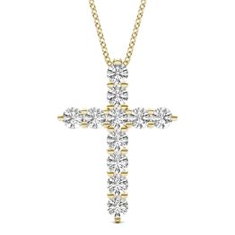 1/2 CTW Round Caydia Lab Grown Diamond Cross Pendant Necklace 14K Yellow Gold
