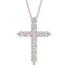1/2 CTW Round Caydia Lab Grown Diamond Cross Pendant Necklace 14K Rose Gold