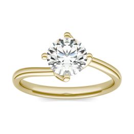 1 CTW Round Caydia Lab Grown Diamond Twisted Gallery Solitaire Engagement Ring 14K Yellow Gold, SIZE 7.0 Stone Color E