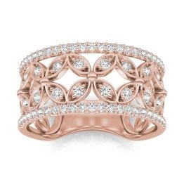 1/2 CTW Round Caydia Lab Grown Diamond Floret Fashion Ring 14K Rose Gold, SIZE 7.0 Stone Color F