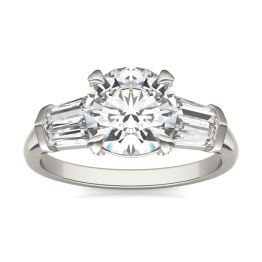 2.80 CTW DEW Round Forever One Moissanite Baguette Accented Engagement Ring 14K White Gold