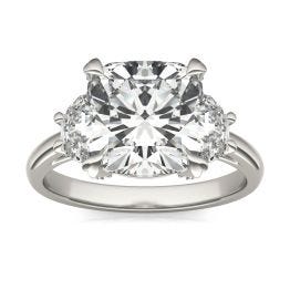 3.93 CTW DEW Cushion Forever One Moissanite Half Moon Accented Engagement Ring 14K White Gold