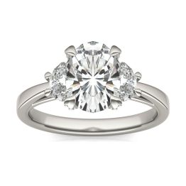 2.74 CTW DEW Oval Forever One Moissanite Half Moon Accented Engagement Ring 14K White Gold