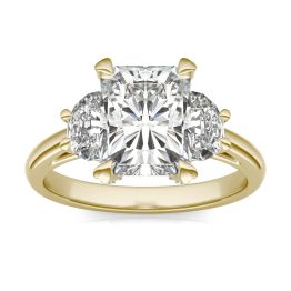 3.47 CTW DEW Radiant Forever One Moissanite Half Moon Accented Engagement Ring 14K Yellow Gold