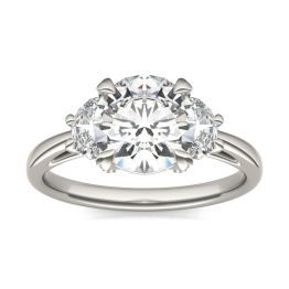 2.56 CTW DEW Round Forever One Moissanite Half Moon Accented Engagement Ring 14K White Gold