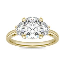 2.56 CTW DEW Round Forever One Moissanite Half Moon Accented Engagement Ring 14K Yellow Gold
