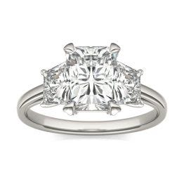2.96 CTW DEW Radiant Forever One Moissanite Trapezoid Accent Three Stone Ring 14K White Gold