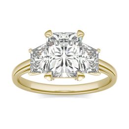 2.96 CTW DEW Radiant Forever One Moissanite Trapezoid Accent Three Stone Ring 14K Yellow Gold