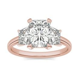 2.96 CTW DEW Radiant Forever One Moissanite Trapezoid Accent Three Stone Ring 14K Rose Gold