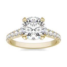 2.42 CTW DEW Round Forever One Moissanite Side-Stone Solitaire with Gallery Accents Engagement Ring 14K Yellow Gold