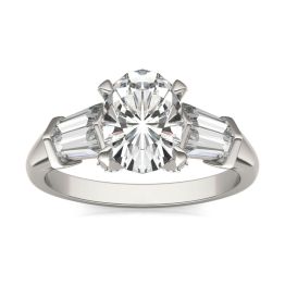 2.98 CTW DEW Oval Forever One Moissanite Baguette Accented Engagement Ring 14K White Gold