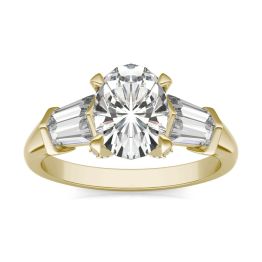 2.98 CTW DEW Oval Forever One Moissanite Baguette Accented Engagement Ring 14K Yellow Gold