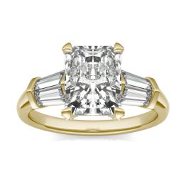 3.61 CTW DEW Radiant Forever One Moissanite Baguette Accented Engagement Ring 14K Yellow Gold