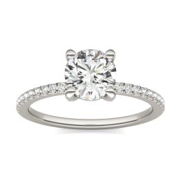1 1/4 CTW Round Caydia Lab Grown Diamond Solitaire with Hidden Halo Accents Engagement Ring 14K White Gold, SIZE 7.0 Stone Color E