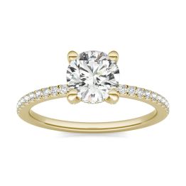 1 1/4 CTW Round Caydia Lab Grown Diamond Solitaire with Hidden Halo Accents Engagement Ring 14K Yellow Gold, SIZE 7.0 Stone Color E