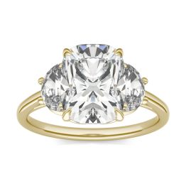3.96 CTW DEW Elongated Cushion Forever One Moissanite Signature Three Stone Engagement Ring 14K Yellow Gold