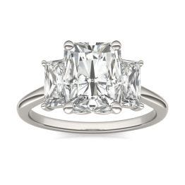 3.56 CTW DEW Radiant Forever One Moissanite Signature Three Stone Engagement Ring 14K White Gold