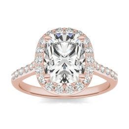 2.77 CTW DEW Elongated Cushion Forever One Moissanite Signature Halo with Side Accents Engagement Ring 14K Rose Gold