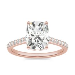 2.52 CTW DEW Elongated Cushion Forever One Moissanite Signature Side Stone Engagement Ring 14K Rose Gold