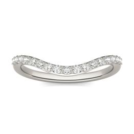 0.25 CTW DEW Round Forever One Moissanite Signature Curved Wedding Band Ring 14K White Gold