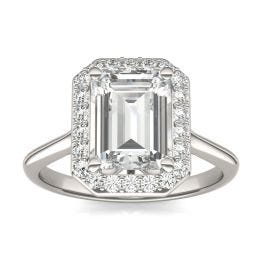 2.87 CTW DEW Emerald Forever One Moissanite Signature Halo Engagement Ring 14K White Gold