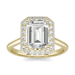 2.87 CTW DEW Emerald Forever One Moissanite Signature Halo Engagement Ring 14K Yellow Gold
