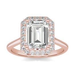 2.87 CTW DEW Emerald Forever One Moissanite Signature Halo Engagement Ring 14K Rose Gold