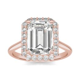 3.96 CTW DEW Emerald Forever One Moissanite Signature Halo Engagement Ring 14K Rose Gold
