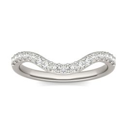 0.30 CTW DEW Round Forever One Moissanite Signature Curved Matching Band Ring 14K White Gold