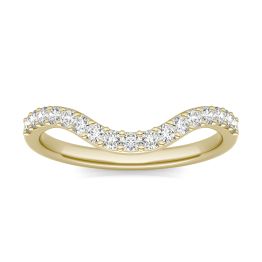 0.30 CTW DEW Round Forever One Moissanite Signature Curved Matching Band Ring 14K Yellow Gold