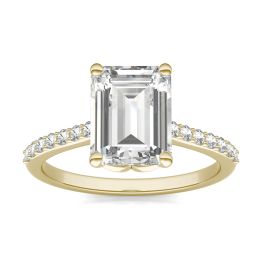2.75 CTW DEW Emerald Forever One Moissanite Signature Solitaire with Side Accents Engagement Ring 14K Yellow Gold