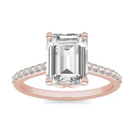 2.75 CTW DEW Emerald Forever One Moissanite Signature Solitaire with Side Accents Engagement Ring 14K Rose Gold
