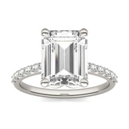 3.81 CTW DEW Emerald Forever One Moissanite Signature Solitaire with Side Accents Engagement Ring 14K White Gold