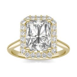 4.31 CTW DEW Radiant Forever One Moissanite Signature Halo Engagement Ring 14K Yellow Gold