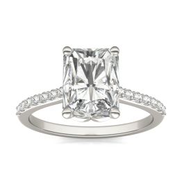 2.93 CTW DEW Radiant Forever One Moissanite Signature Solitaire with Side Accents Engagement Ring 14K White Gold
