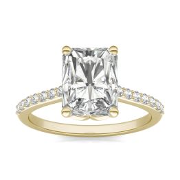 2.93 CTW DEW Radiant Forever One Moissanite Signature Solitaire with Side Accents Engagement Ring 14K Yellow Gold