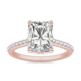 2.93 CTW DEW Radiant Forever One Moissanite Signature Solitaire with Side Accents Engagement Ring 14K Rose Gold