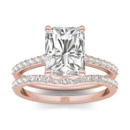 3.18 CTW DEW Radiant Forever One Moissanite Signature Solitaire with Side Accents Wedding Set Ring 14K Rose Gold